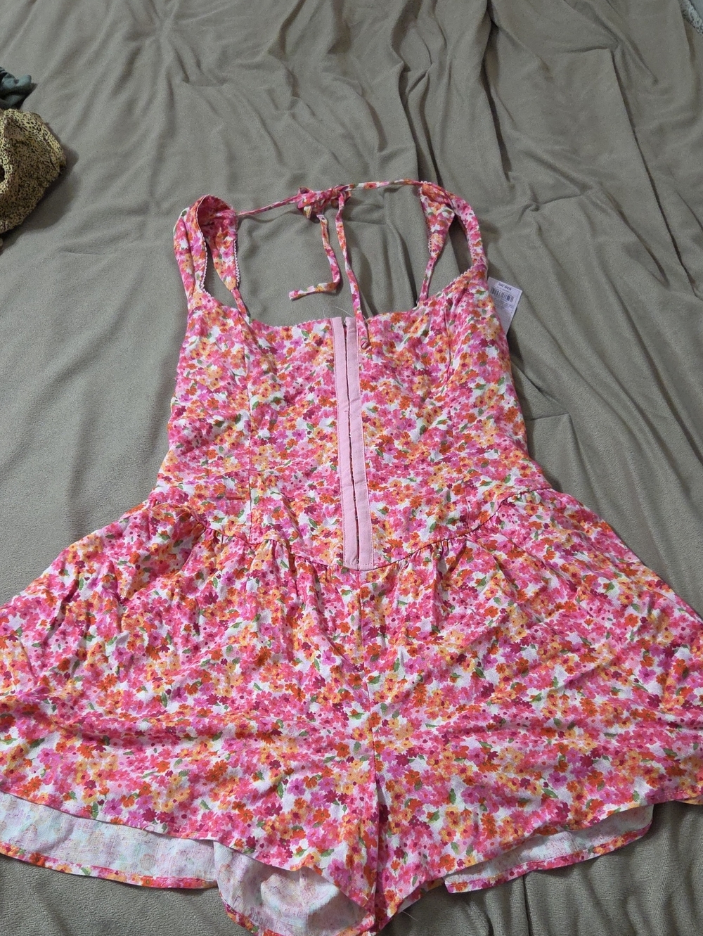 Pink Floral Tie-Back Romper
